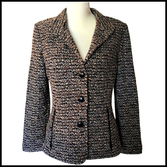 St. John Jackets & Blazers - St. John Jacket Blazer Tweed Black Brown Blue Bronze size 8 Pockets Wool Blend
